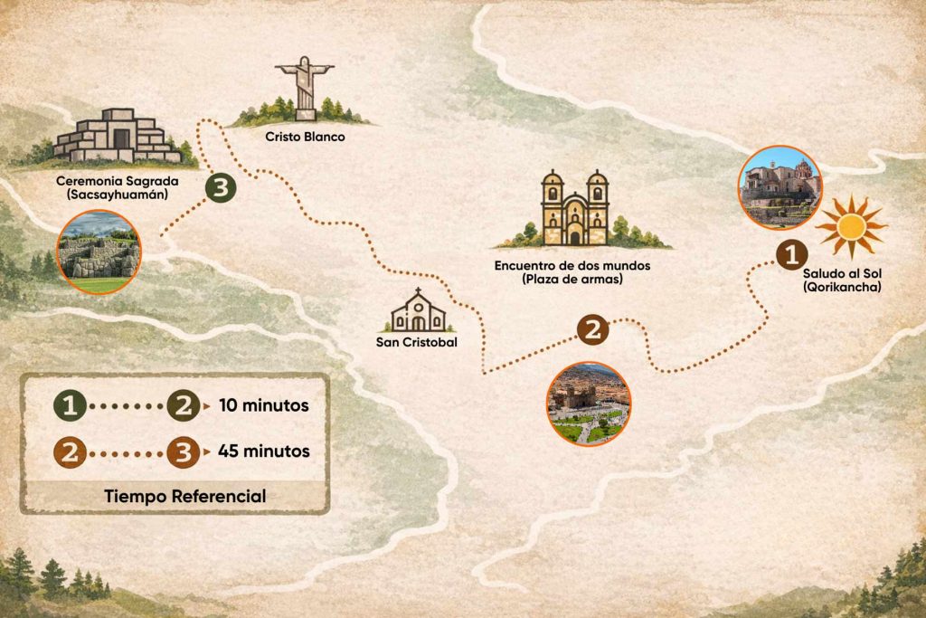 Mapa del recorrido del Inti Raymi en Cusco, Perú.