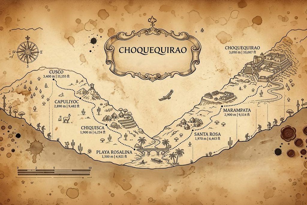 Mapa de desnivel de la ruta de Choquequirao