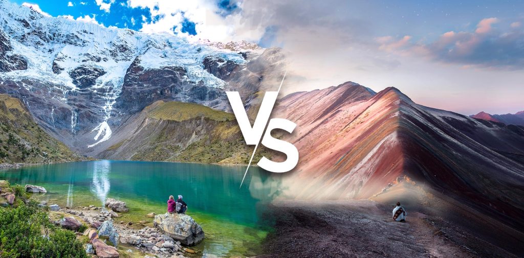 Comparación entre el lago Humantay y la montaña Arcoíris