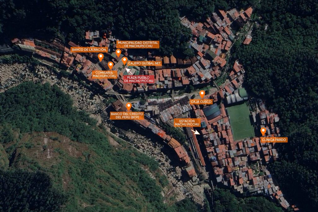 Mapa de los servicios en Aguas Calientes