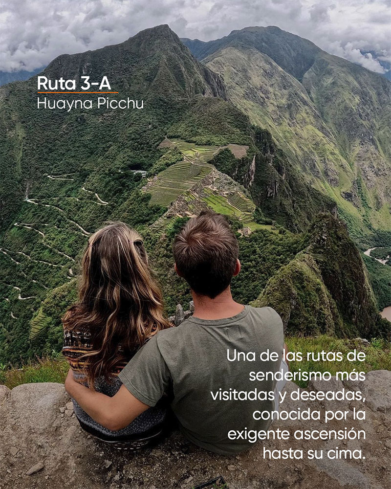 Ruta 3A Machu Picchu, foto con vista desde la cima de la montaña Huayna Picchu