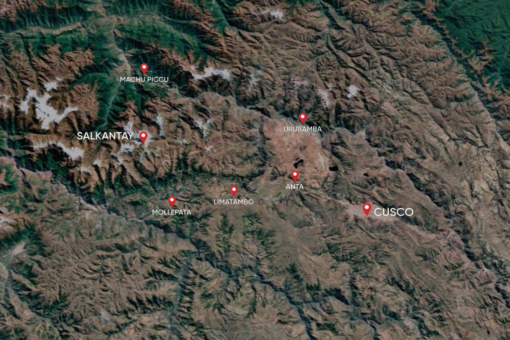 Mapa de Cusco hacia Salkantay