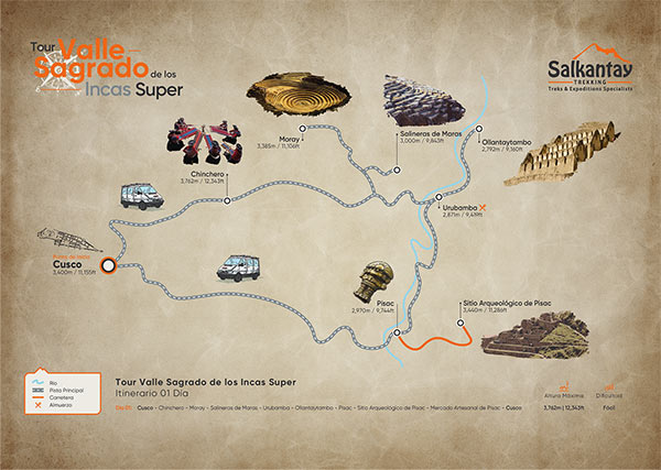 Mapa de la excursión VIP al Valle Sagrado de los Incas de un día