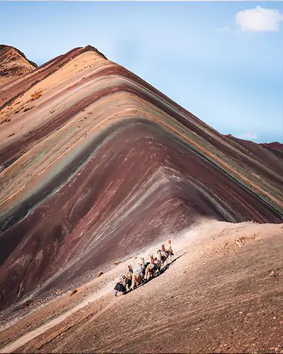 Llamas en la maravillosa montaña arcoíris de Vinicunca